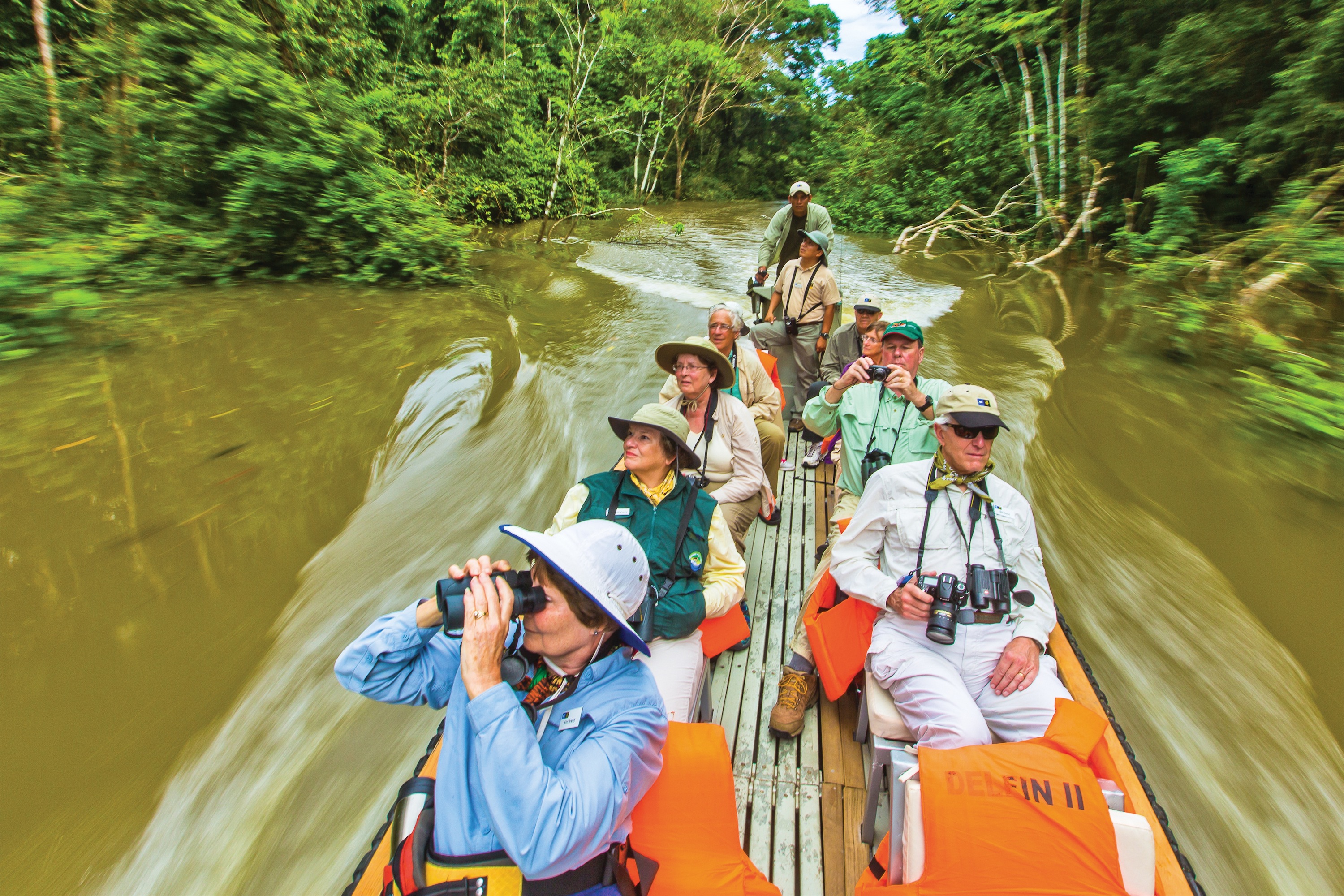 Lindblad Expeditions Delfin II Exterior Exploring by Skiff Ecotourism on the Amazon River.jpg