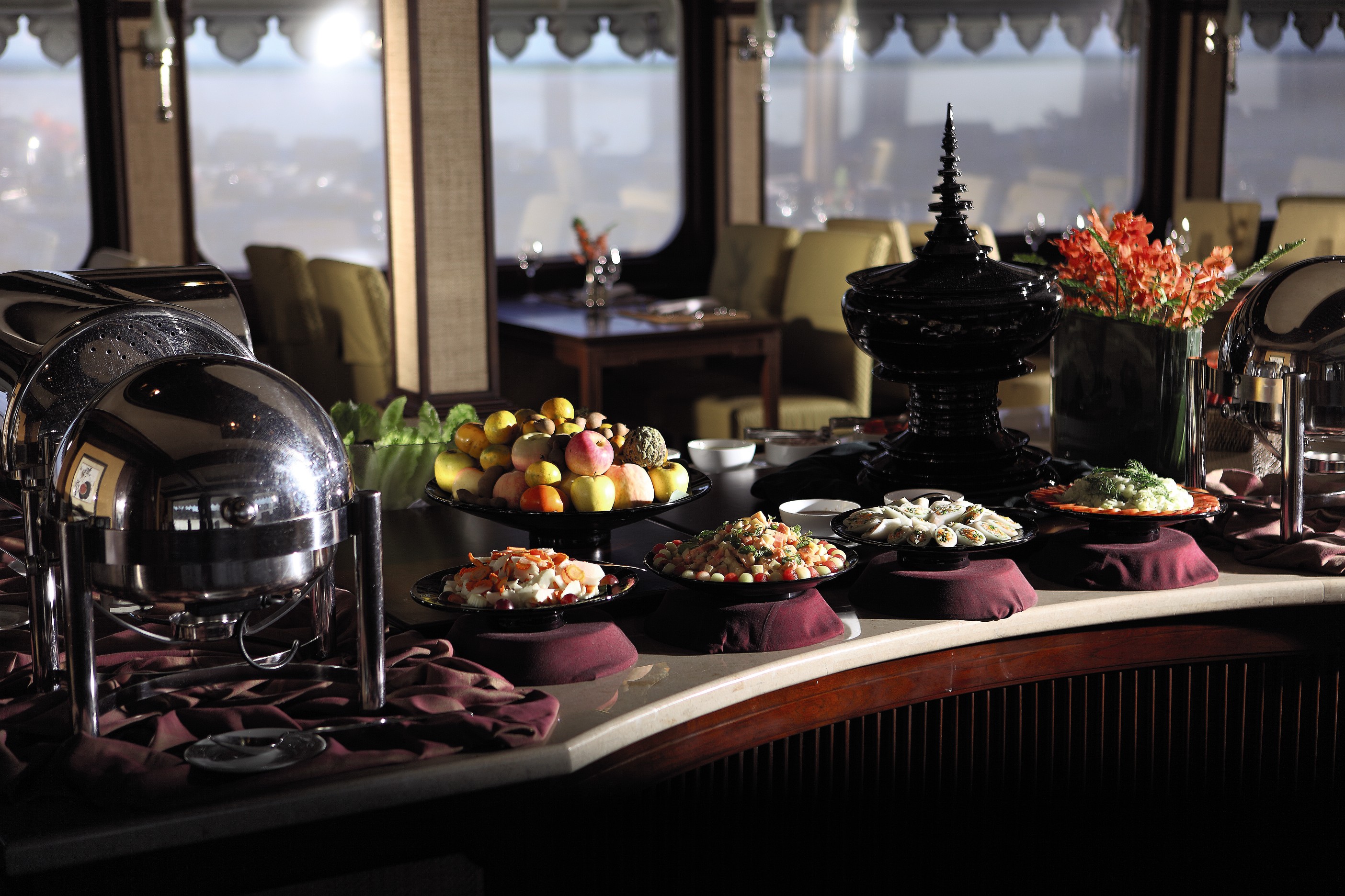 Belmond River Cruises Road to Mandalay Interior Restaurant Buffer.jpg